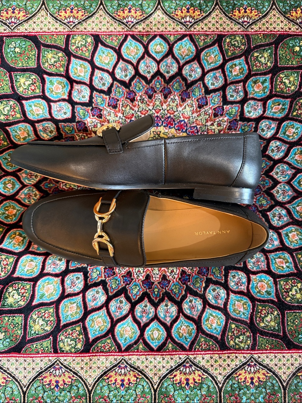 Ann Taylor Black Leather Bit-Front Slip-On Loafers
